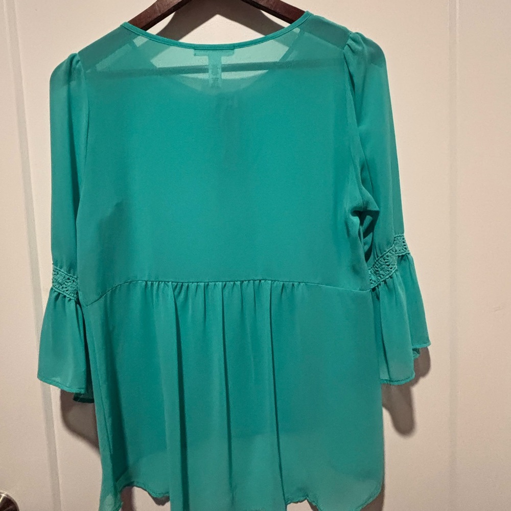 Ambiance Turquoise Blouse with Flowy Sleeves